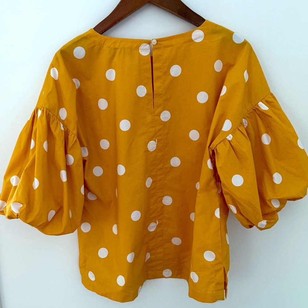 LOFT Women’s Blouse Ballon Sleeves Yellow Polka Dot Women's Top Shirt Size S - Picture 4 of 16